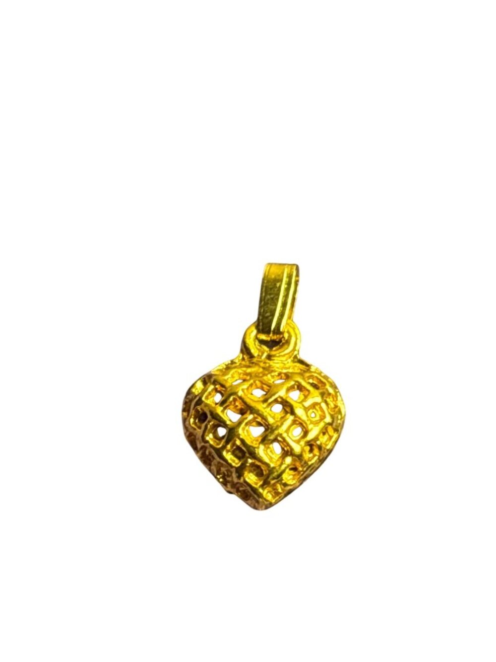 Woven Textured Goldtone Heart Pendant Chain 0.5 inch